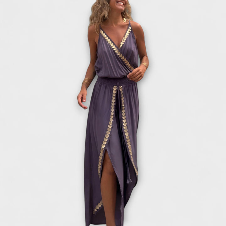 Florina - Donatila V-Ausschnitt Jumpsuit mit Stickerei und offenen Beinen