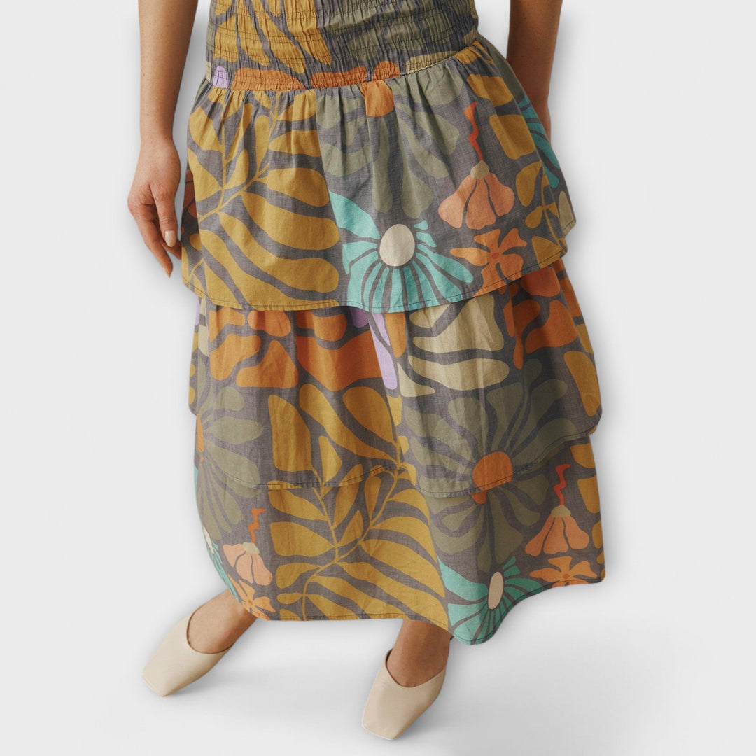 Annalena - Mehrfarbiges Botanisches Midi Kleid