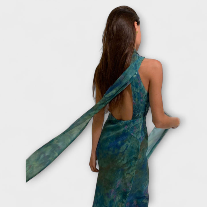Henriette - Iris Druck Monet Maxikleid