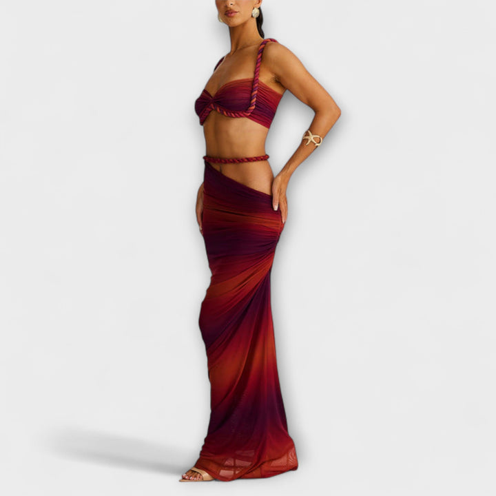 Minka – Stylishes Ombre-Zopfset mit Crop Top & Überrock
