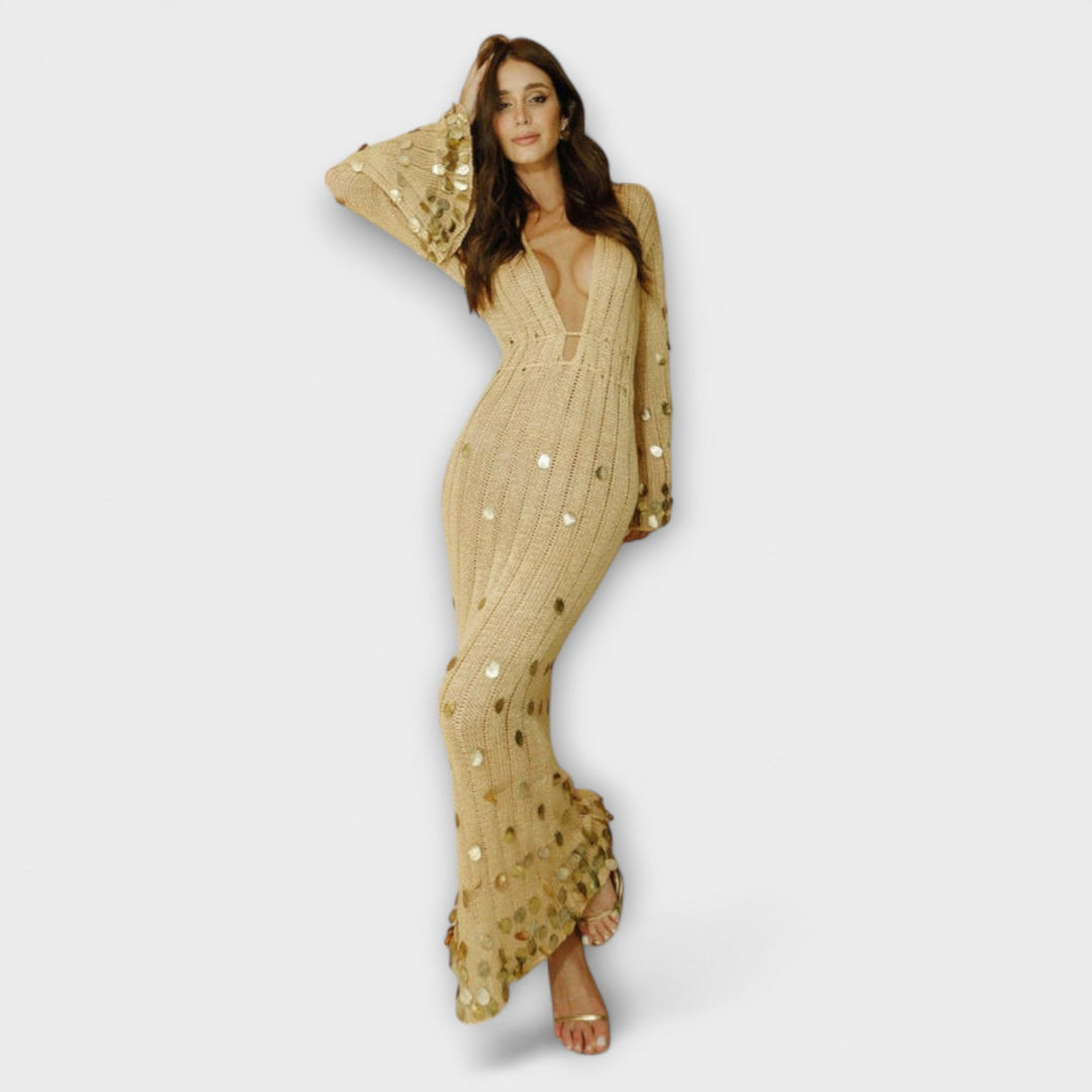 Lea - Gold Strick Maxi Kleid von Dolly