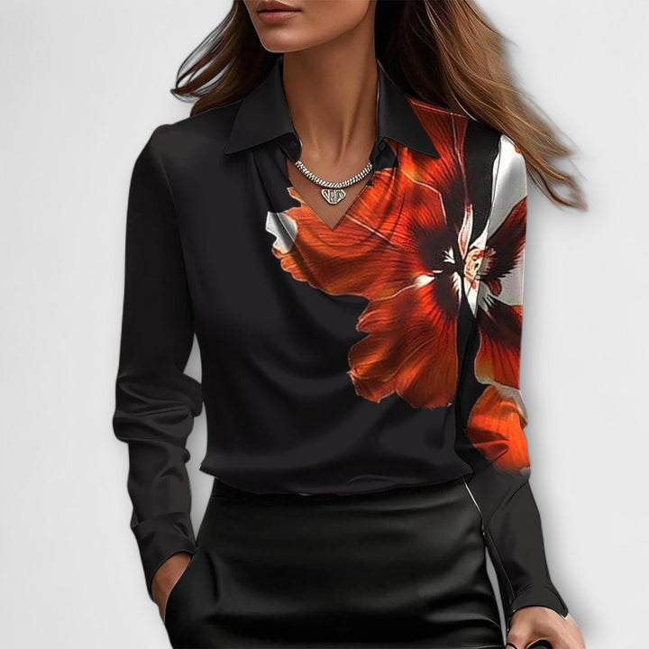 Martha - Glänzende Bluse mit gerafftem Kragen