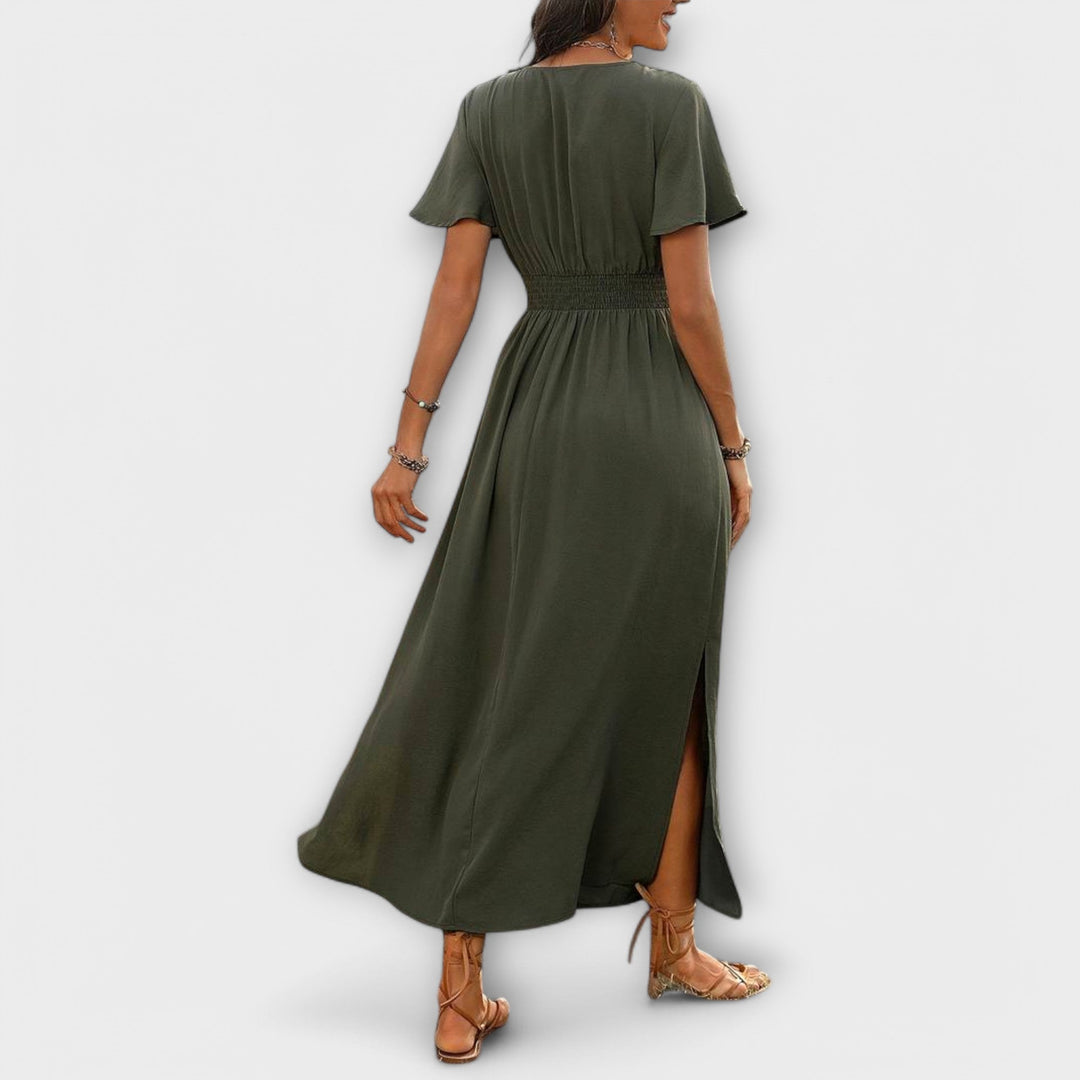 Carline - Elegantes Boho Kleid mit V-Ausschnitt und langen Ärmeln