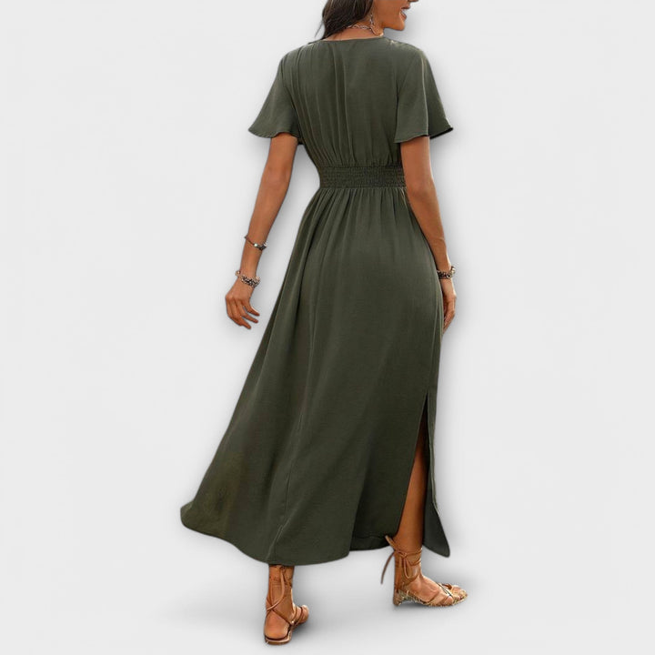 Carline - Elegantes Boho Kleid mit V-Ausschnitt und langen Ärmeln