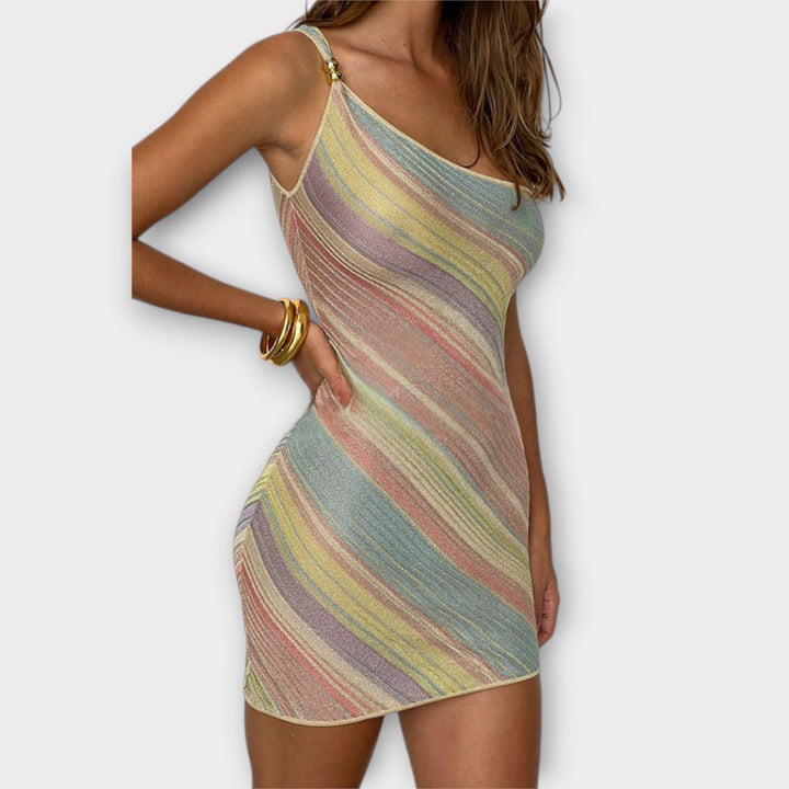 Yvonne - Trendy Ein-Schulter Strick Mini Kleid