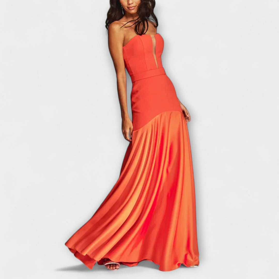 Christa - Schulterfreies Maxikleid mit V-Ausschnitt