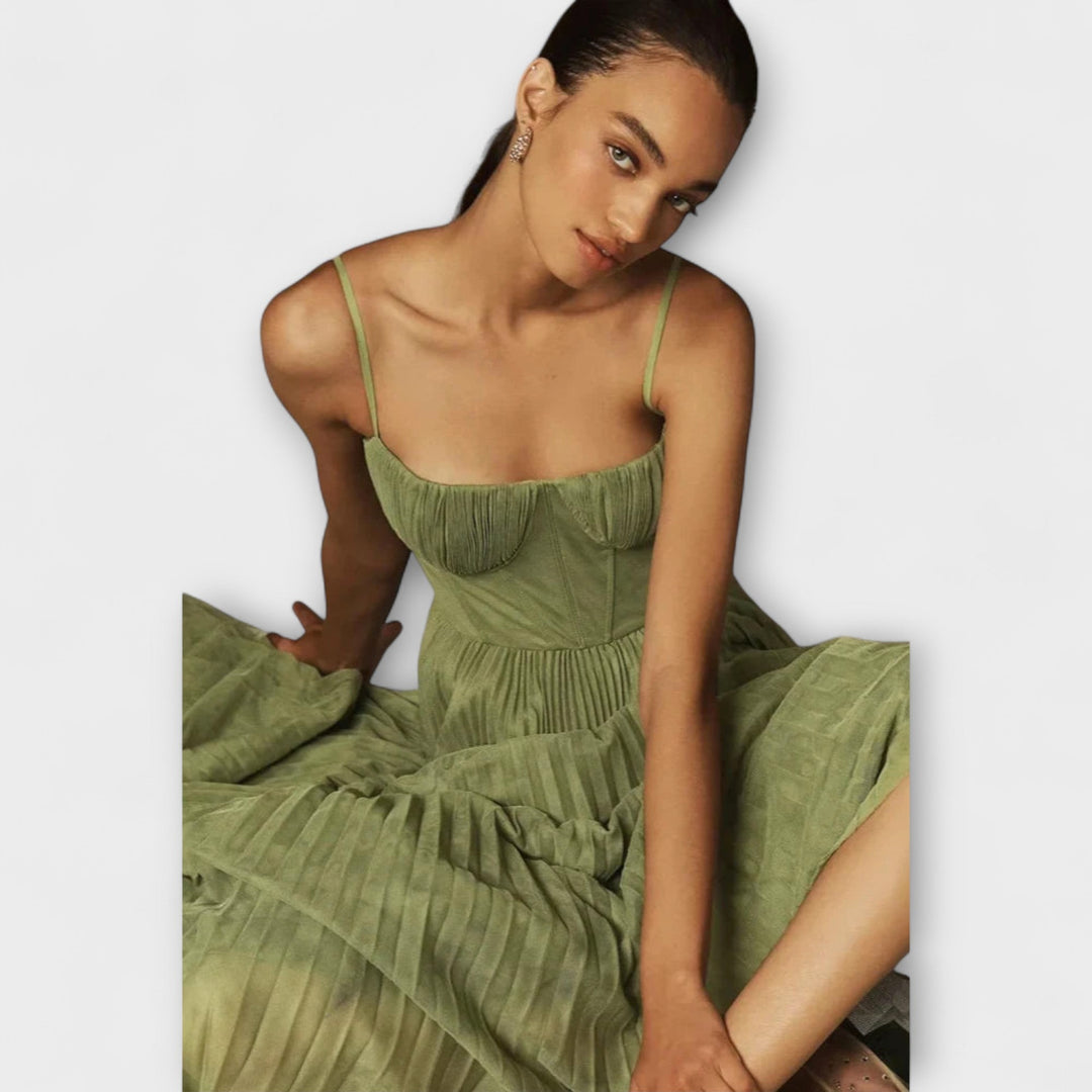 Mathilda - Faltenrock Midi Kleid aus Tüll mit Bustier-Design
