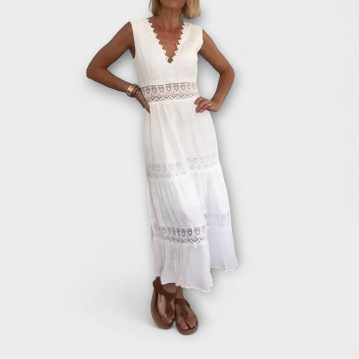 Hannelore - Elegantes V-Ausschnitt Spitzenkleid