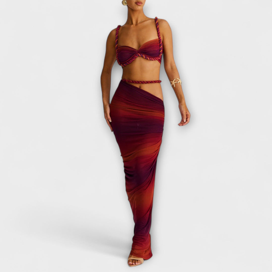 Minka – Stylishes Ombre-Zopfset mit Crop Top & Überrock