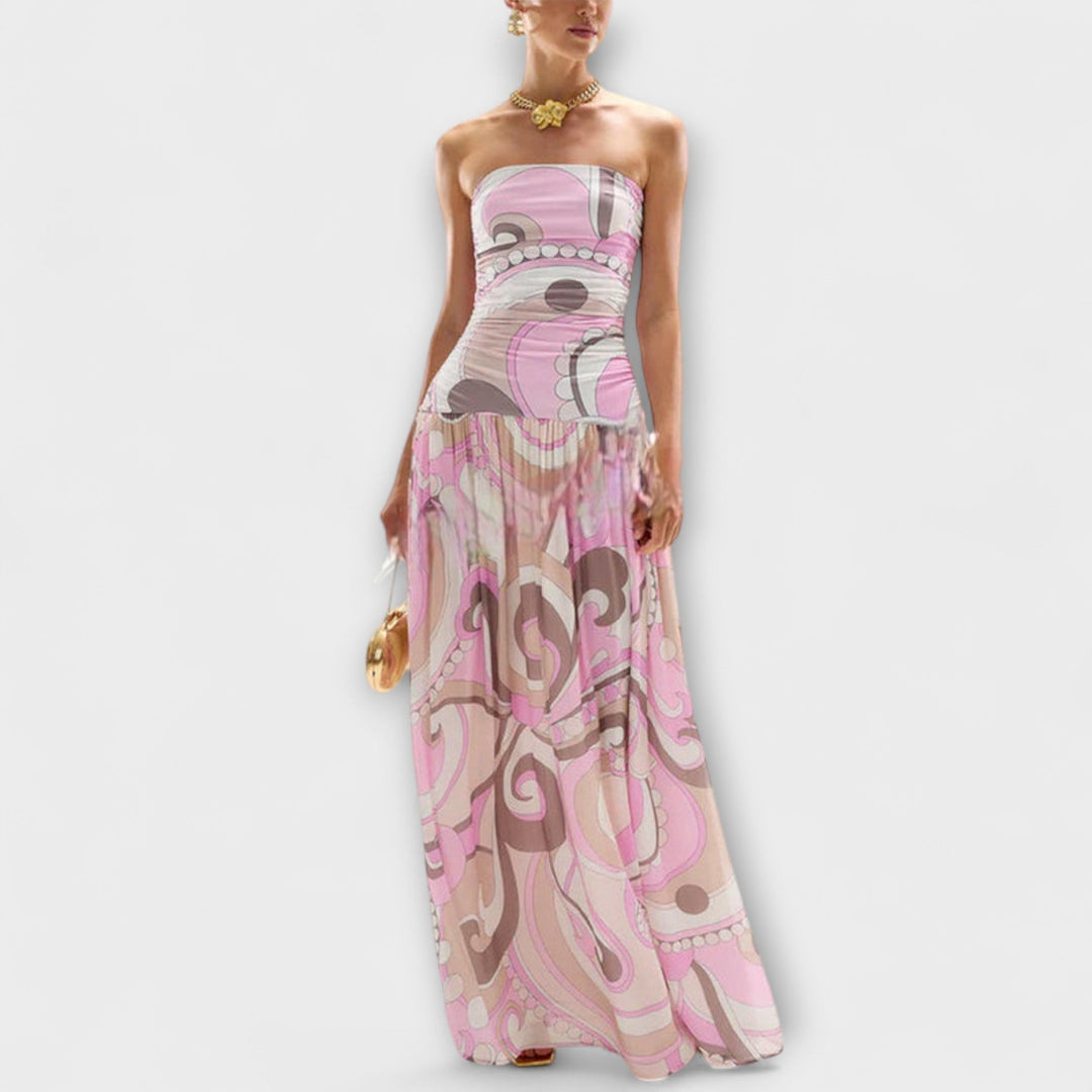 Nora - Atemberaubendes pastellfarbenes schulterfreies Maxikleid