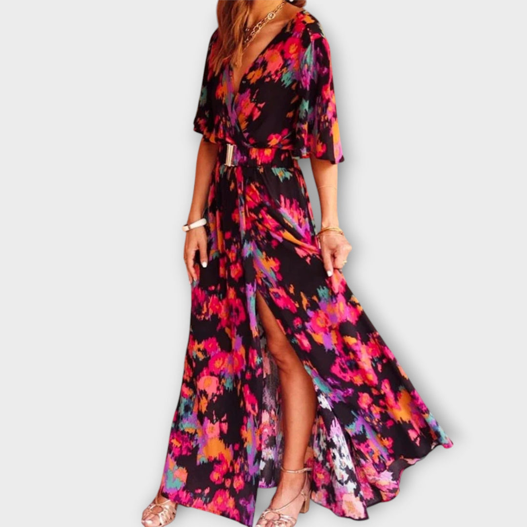 Brunhilde - Stilvolles Wickel-Maxikleid mit fließendem Design
