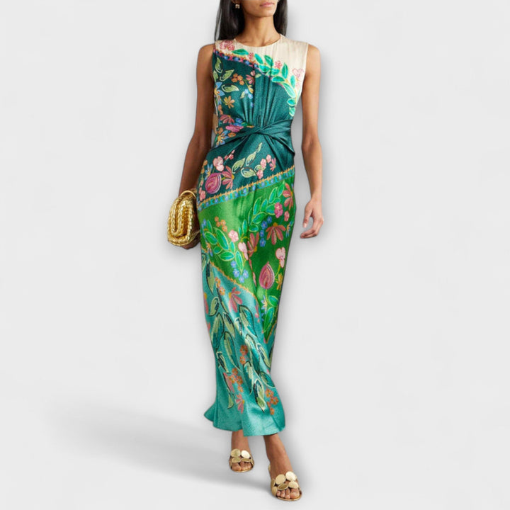 Bianka - Elegantes Verdrehte Drapierte Blumen Maxikleid