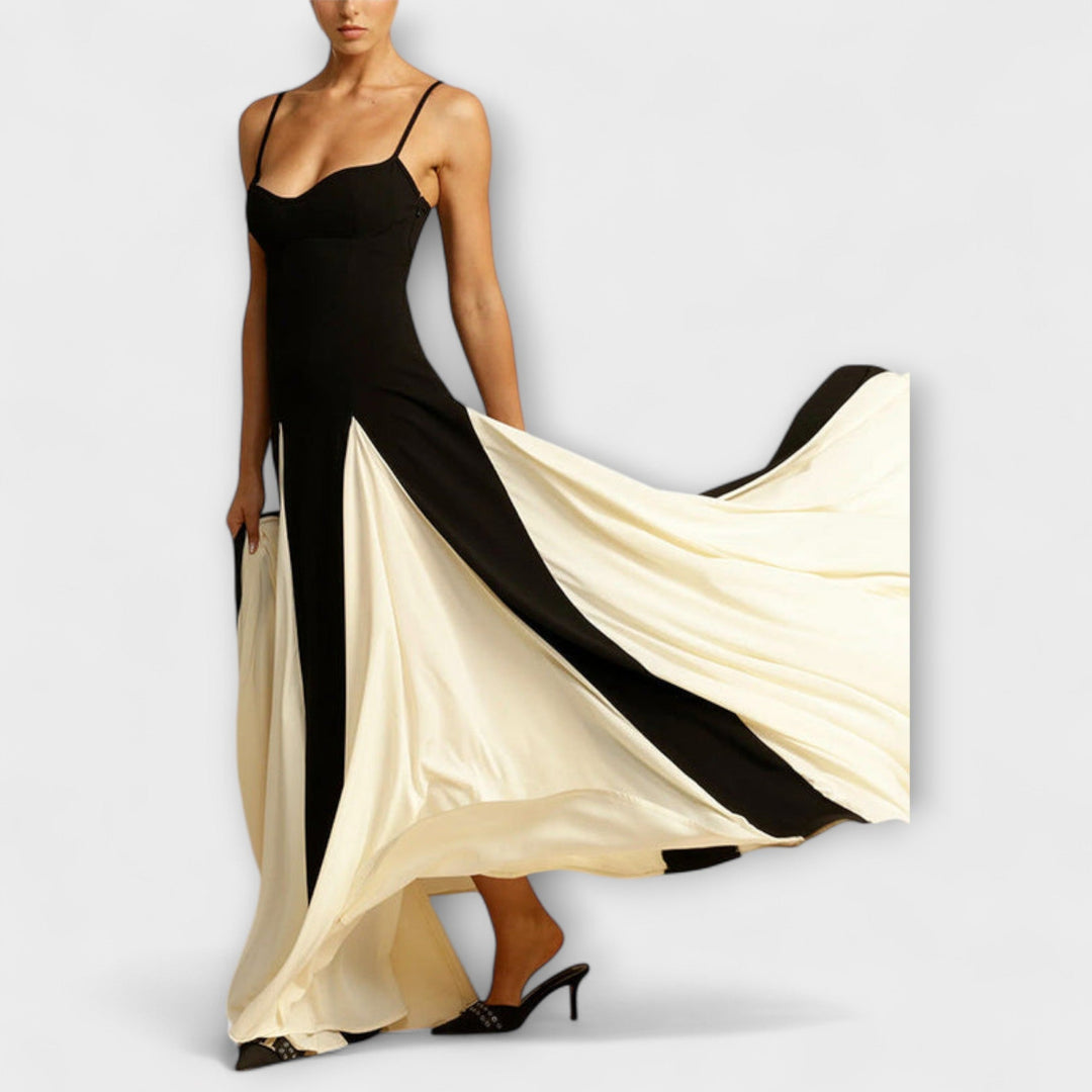 Mona - Klassische Eleganz A-Linie Maxi Kleid mit Tüllpaneelen