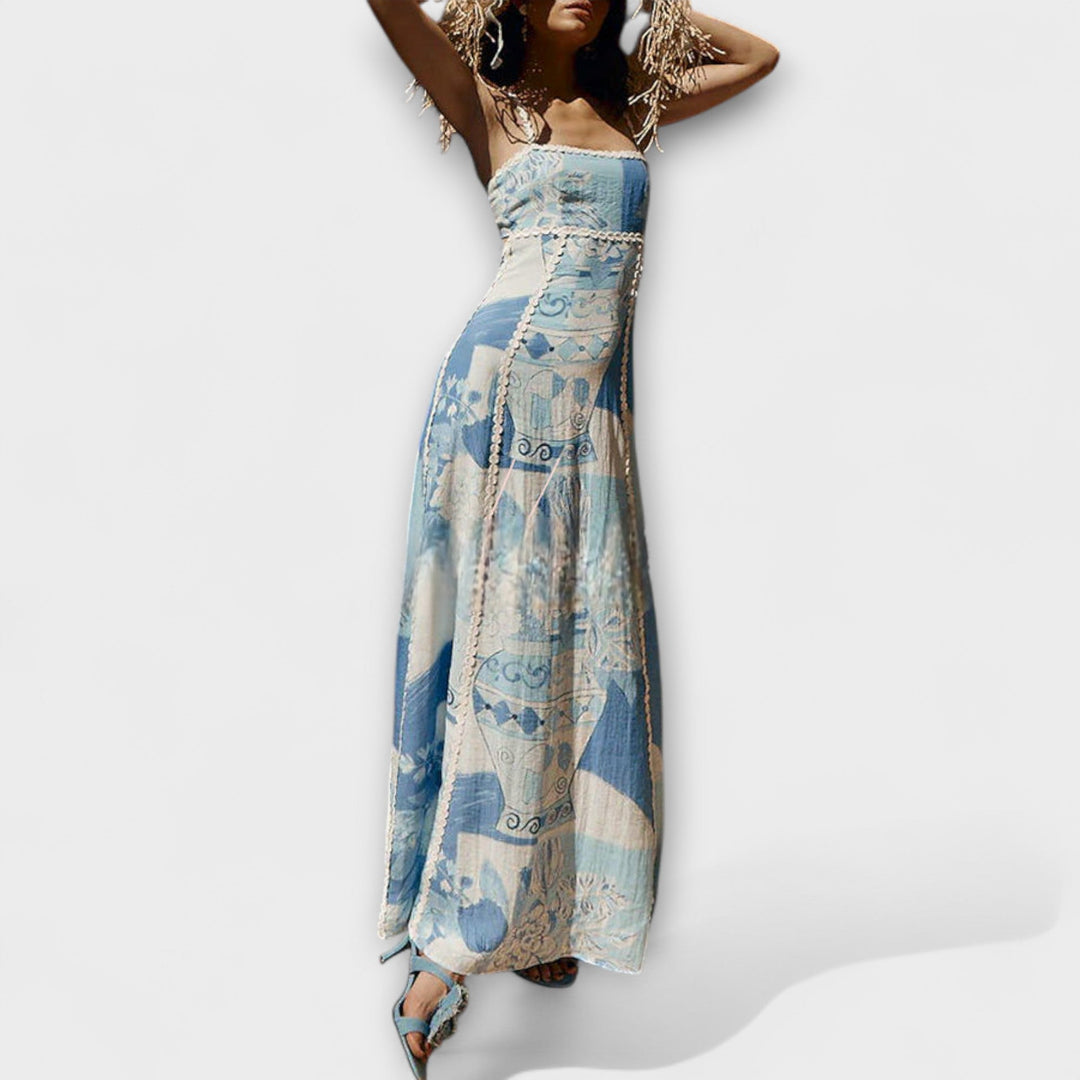 Julia - Slip Flared Leinen Maxikleid