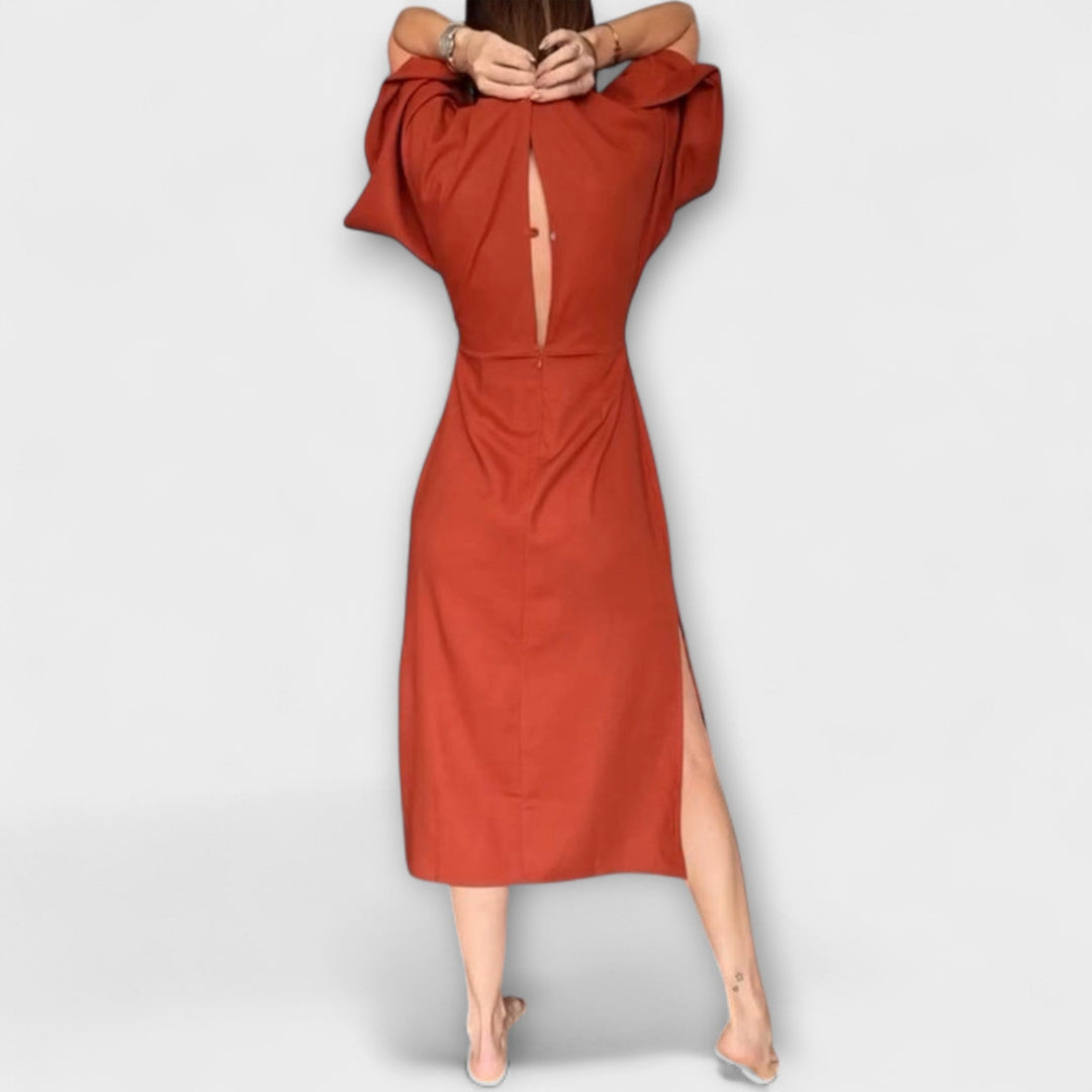 Jasmina - Lässiges Kleid mit V-Ausschnitt und Krawatte