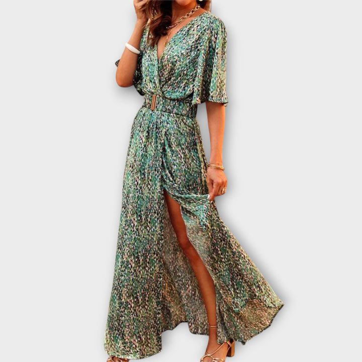 Brunhilde - Stilvolles Wickel-Maxikleid mit fließendem Design