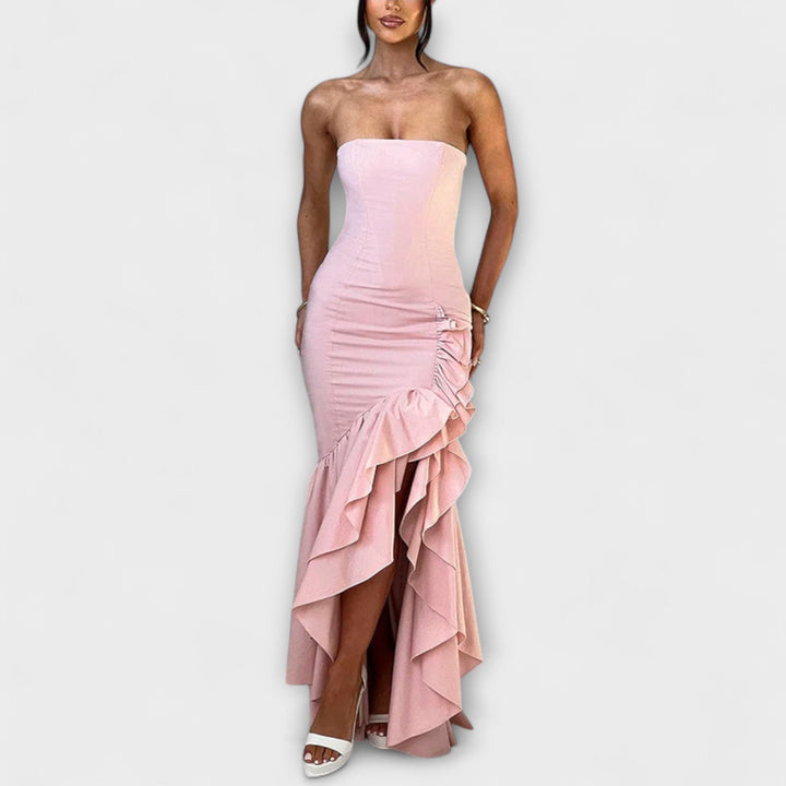 Ulla - Off-Shoulder Slim Fit Maxikleid mit asymmetrischem Saum