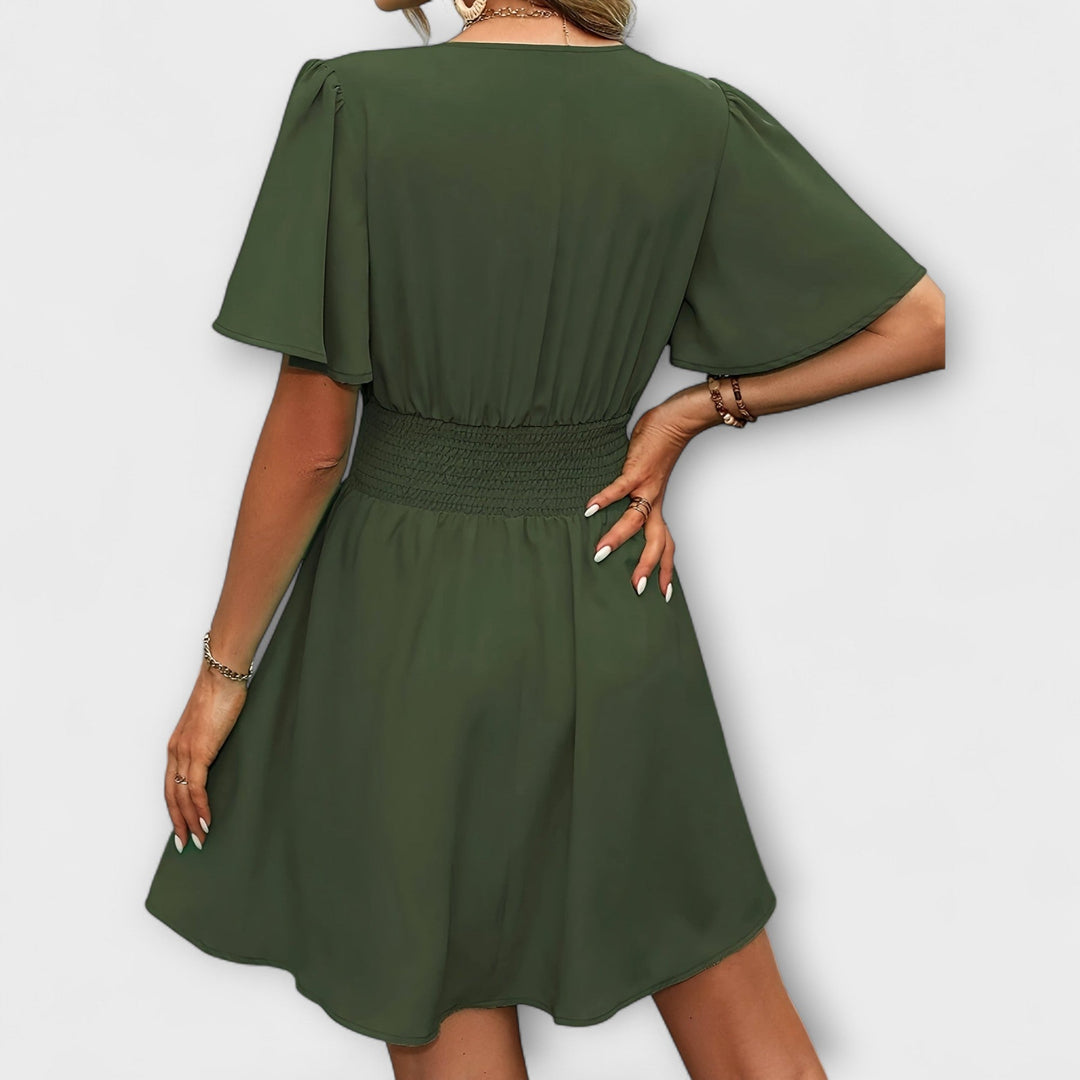 Ricarda - Kleid mit geraffter Taille und V-Ausschnitt