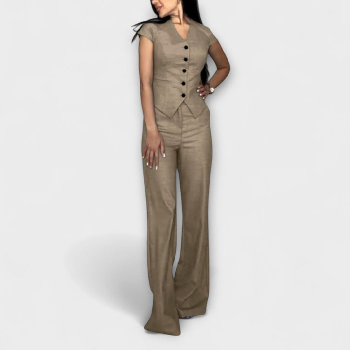 Nadina – Elegantes V-Ausschnitt-Top & Hosen-Set