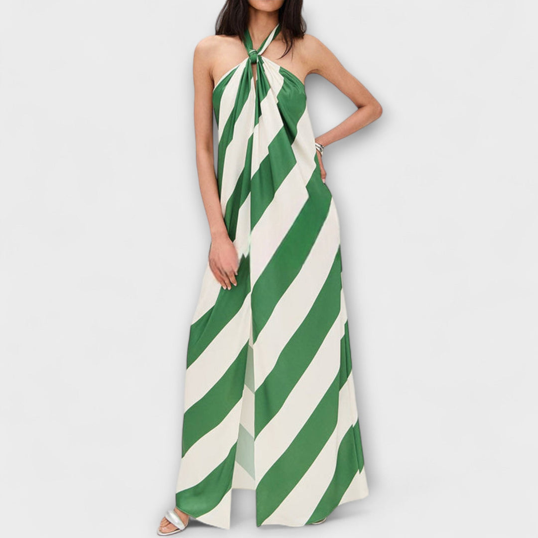 Antje - Streifenmuster Halter Rückenfreies Maxikleid