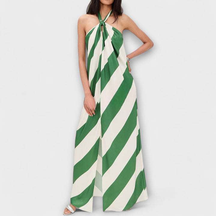 Antje - Streifenmuster Halter Rückenfreies Maxikleid