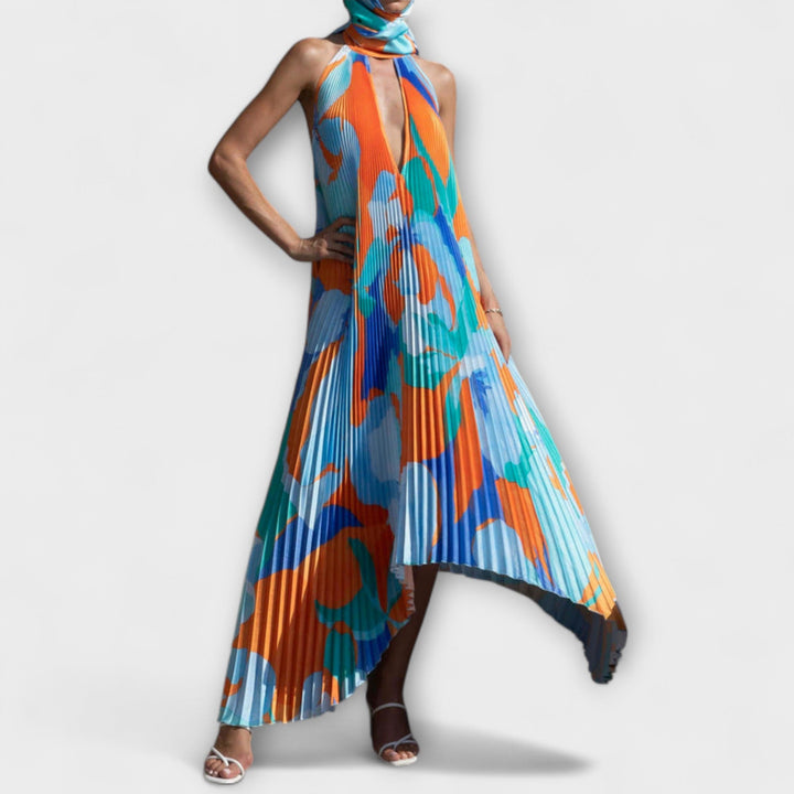 Vivien - Schickes Plissiertes Halterneck Rückenfreies Midi-Kleid mit Trägerdesign