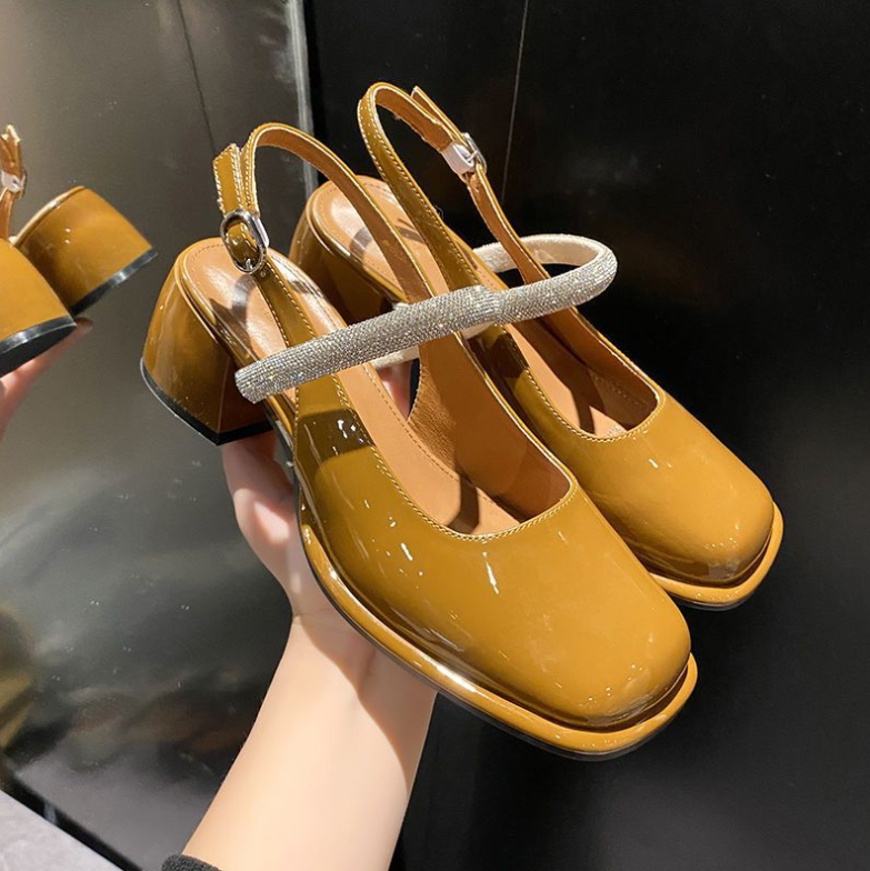 Erna - Mary Janes mit Glitzer-Riemen und Blockabsatz