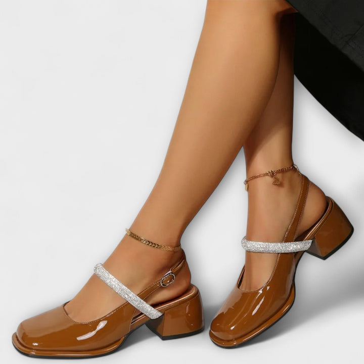 Erna - Mary Janes mit Glitzer-Riemen und Blockabsatz