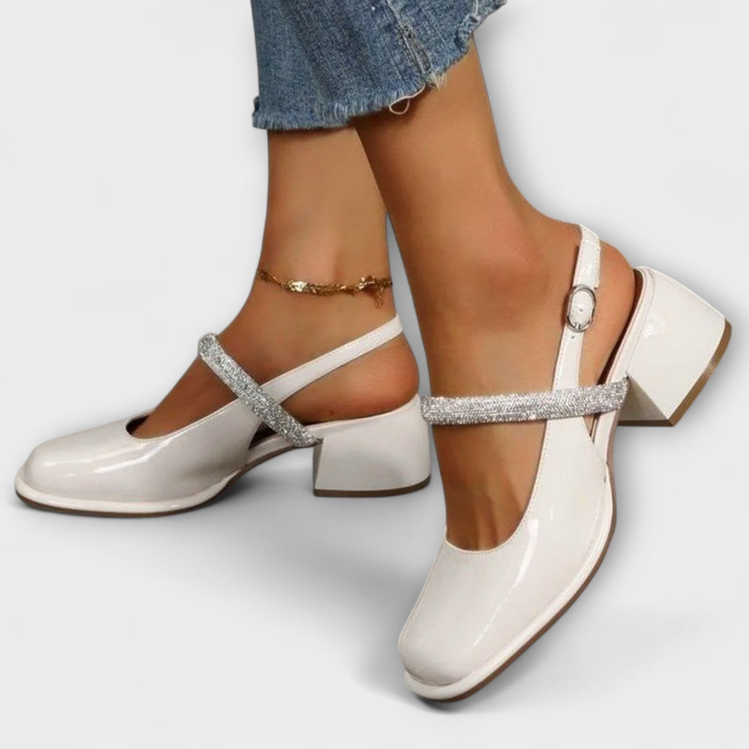 Erna - Mary Janes mit Glitzer-Riemen und Blockabsatz