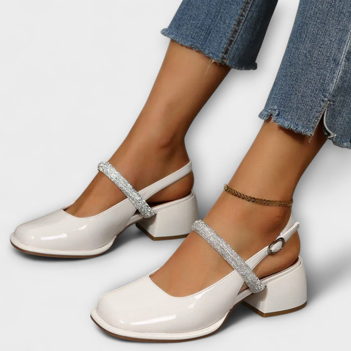 Erna - Mary Janes mit Glitzer-Riemen und Blockabsatz
