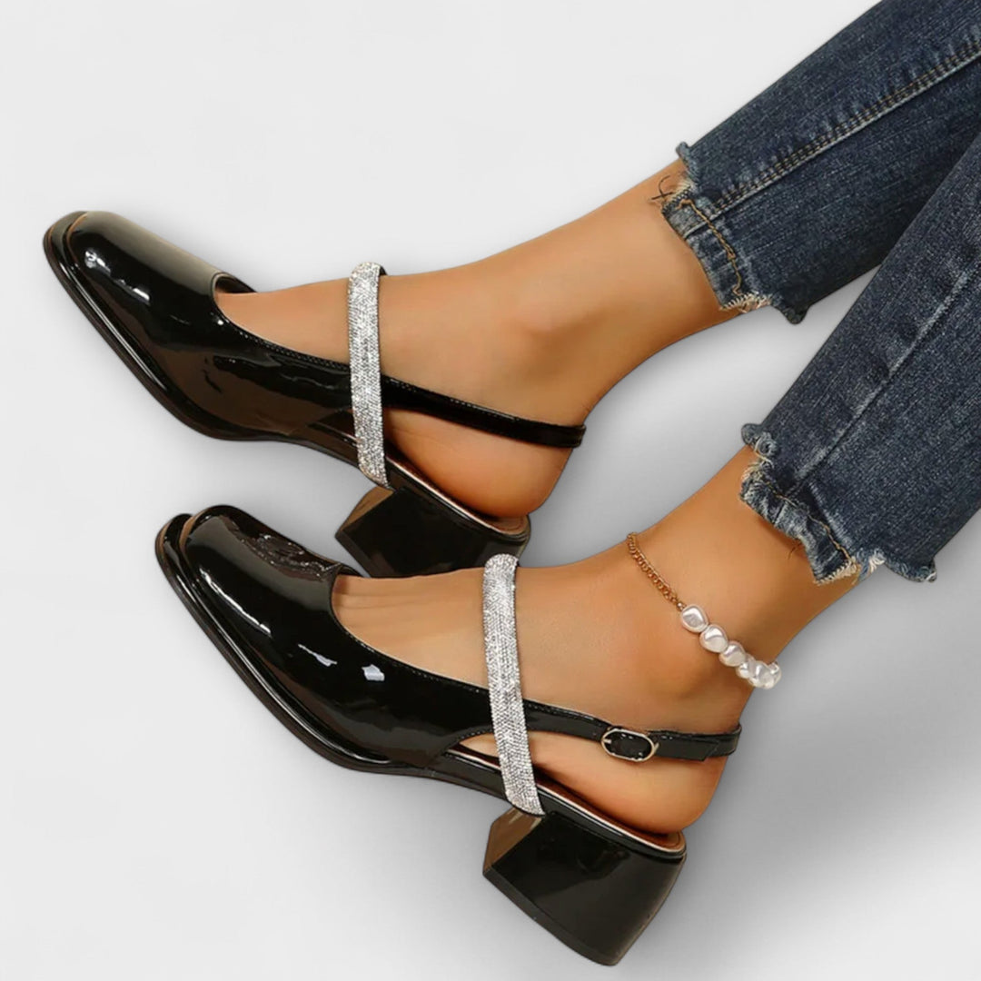 Erna - Mary Janes mit Glitzer-Riemen und Blockabsatz