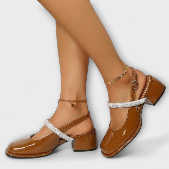 Erna - Mary Janes mit Glitzer-Riemen und Blockabsatz