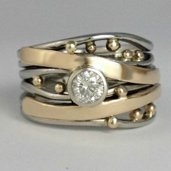 Ilse – Vintage-Ring mit goldener Zirkonia-Intarsie