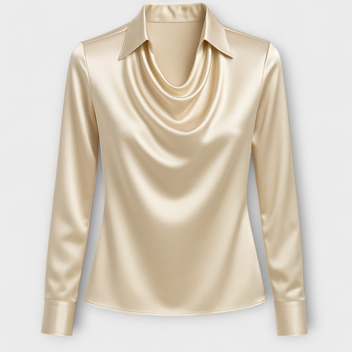 Martha - Glänzende Bluse mit gerafftem Kragen
