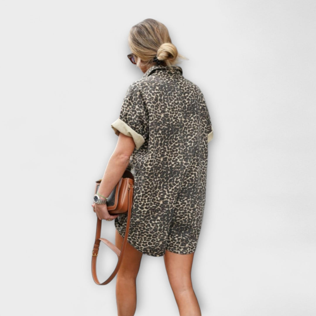 Monika - Hemd-Jumpsuit mit Leopardenmuster