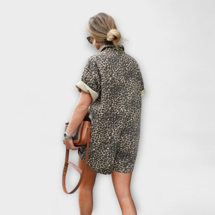 Monika - Hemd-Jumpsuit mit Leopardenmuster