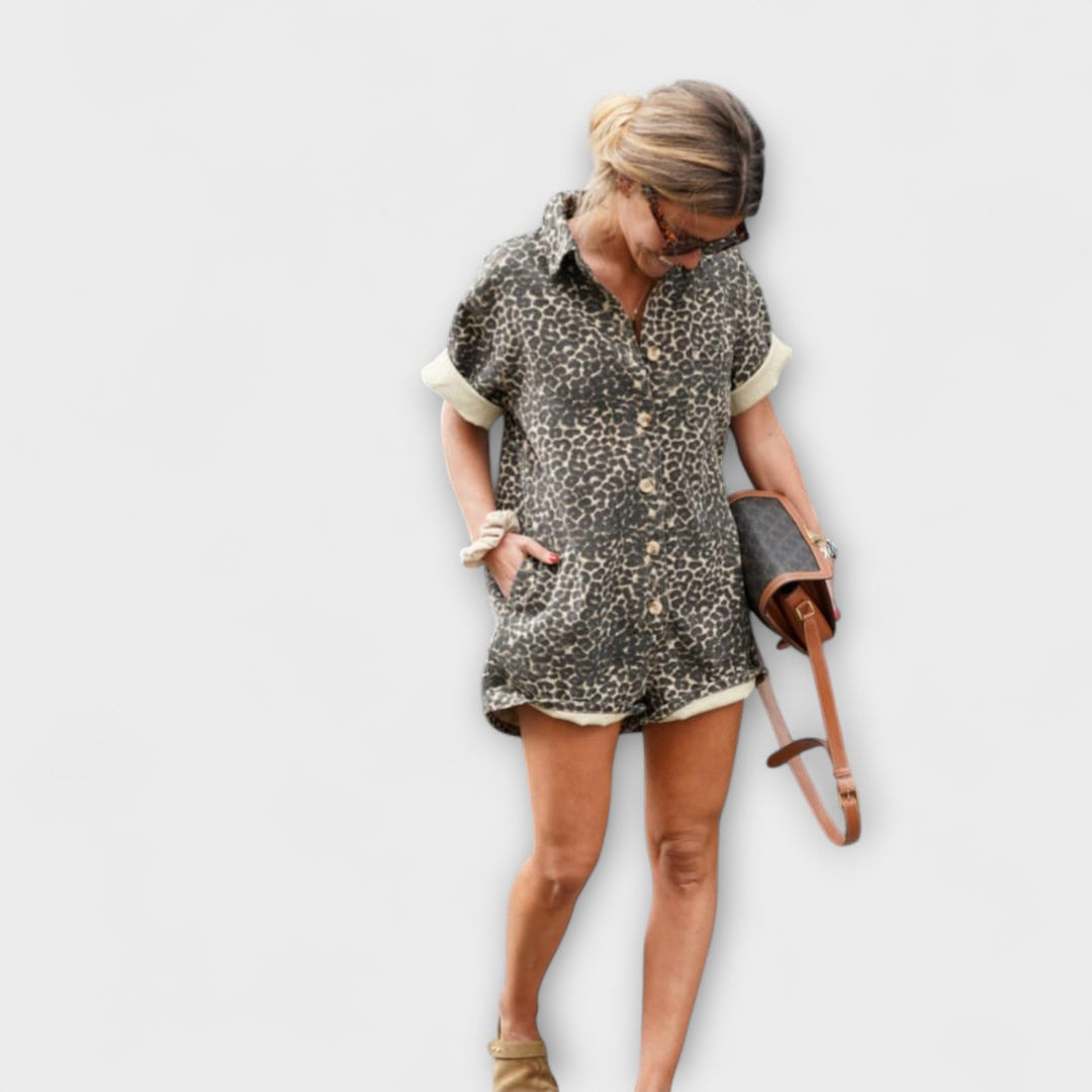 Monika - Hemd-Jumpsuit mit Leopardenmuster