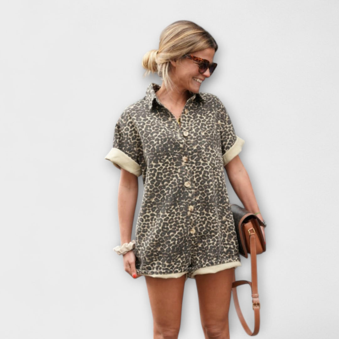 Monika - Hemd-Jumpsuit mit Leopardenmuster