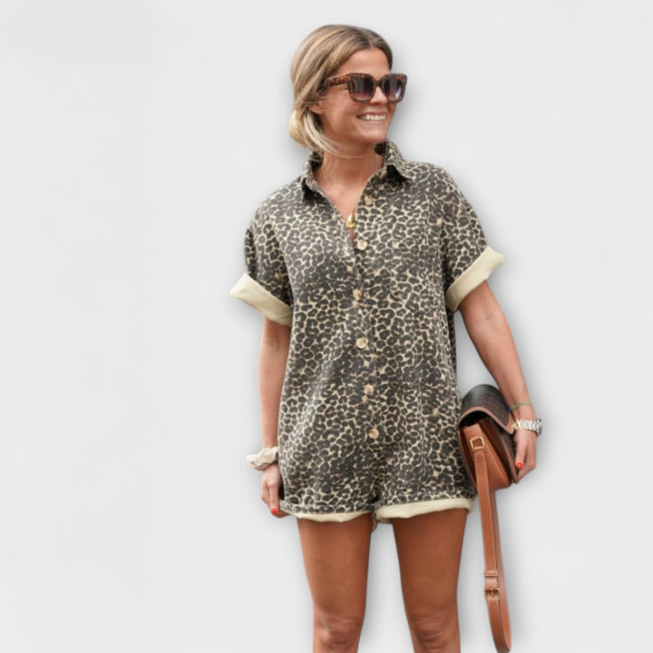 Monika - Hemd-Jumpsuit mit Leopardenmuster