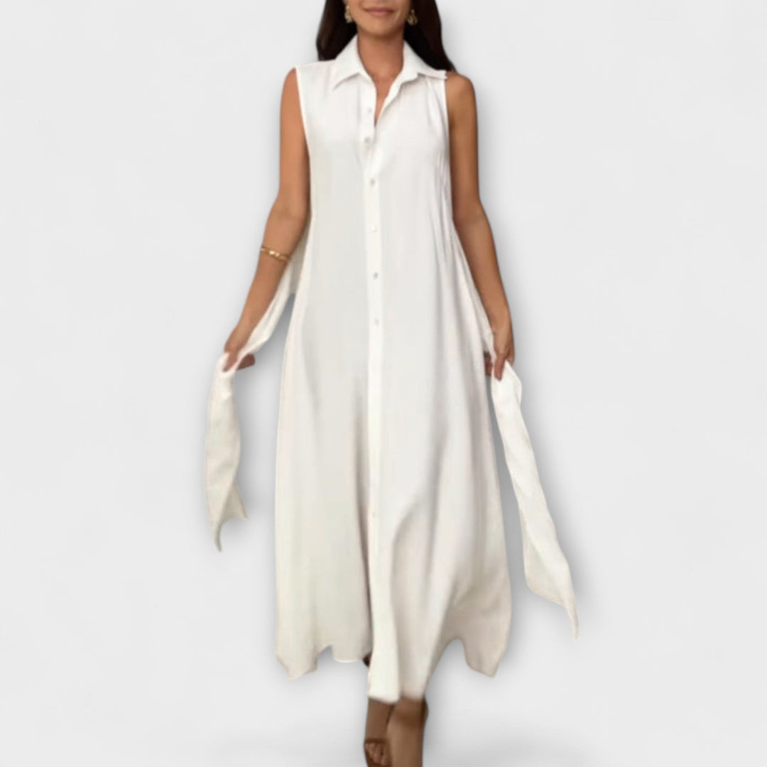 Paula - Auffälliges, einreihiges Midi-Kleid mit Bindedetail