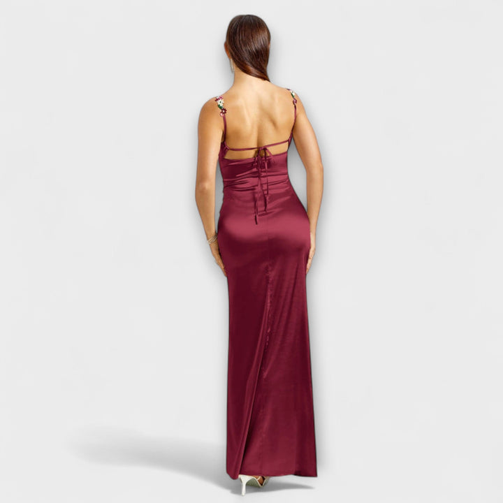 Laura - Verziertes Satin-Kleid mit Trägerschnürung im Rücken