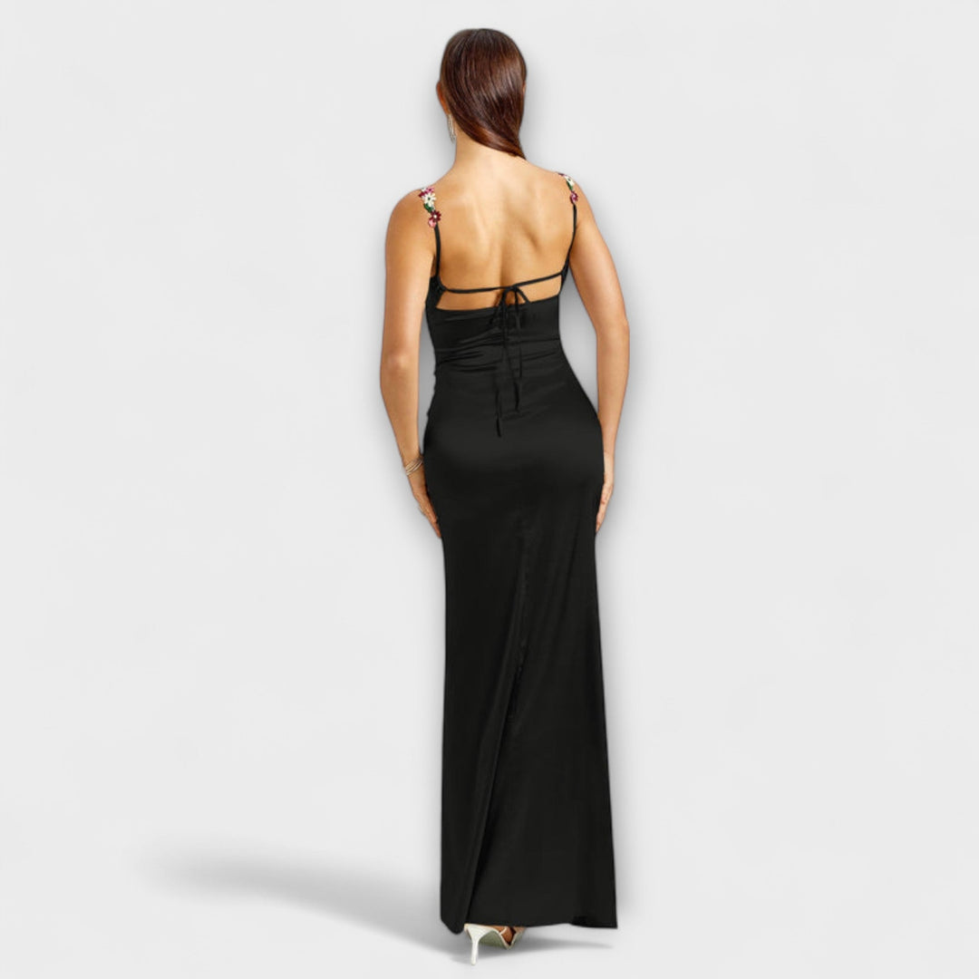 Laura - Verziertes Satin-Kleid mit Trägerschnürung im Rücken