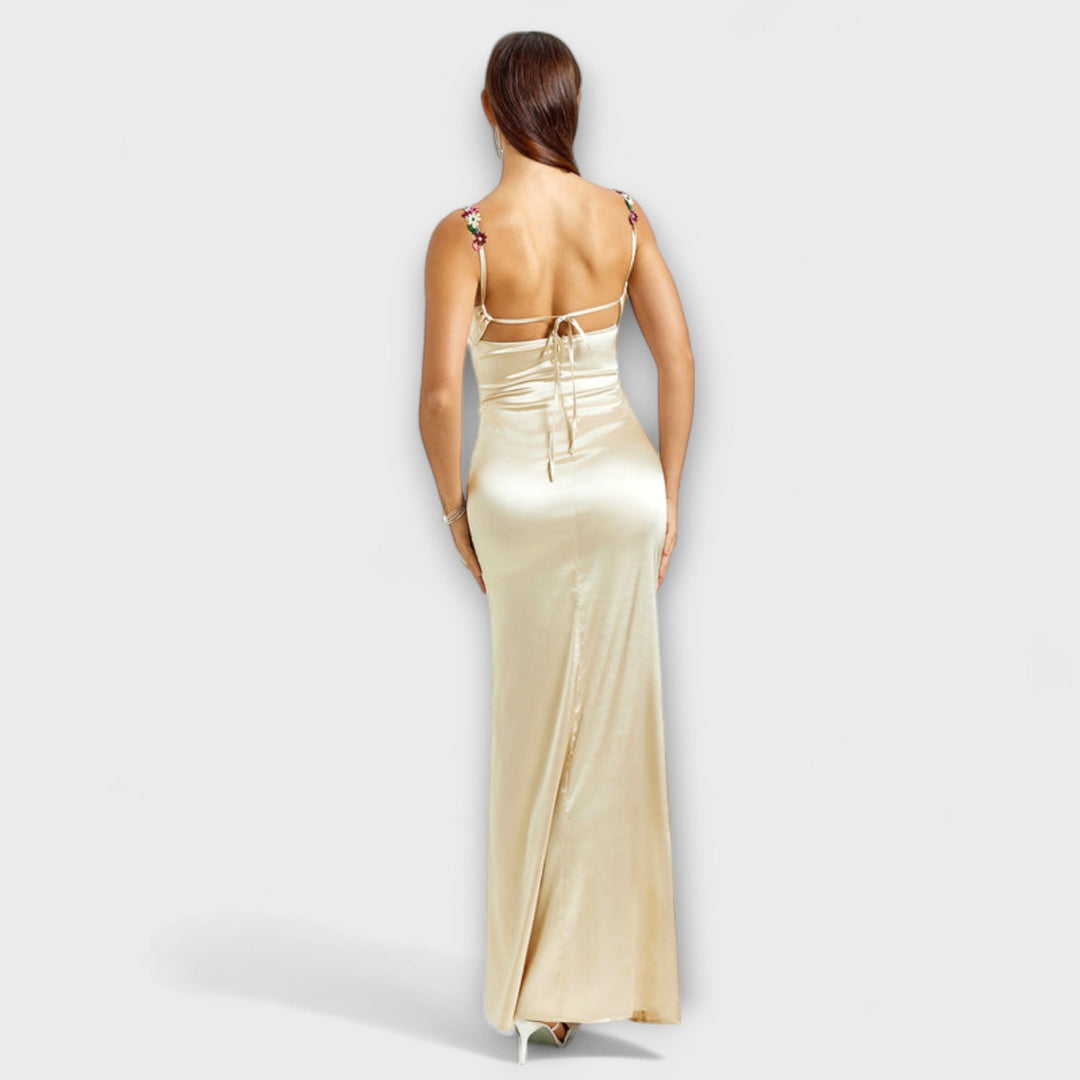 Laura - Verziertes Satin-Kleid mit Trägerschnürung im Rücken