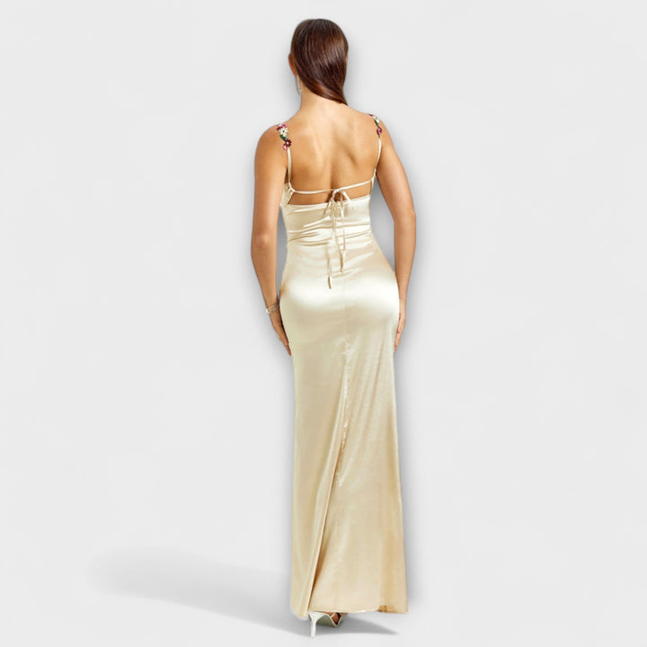Laura - Verziertes Satin-Kleid mit Trägerschnürung im Rücken