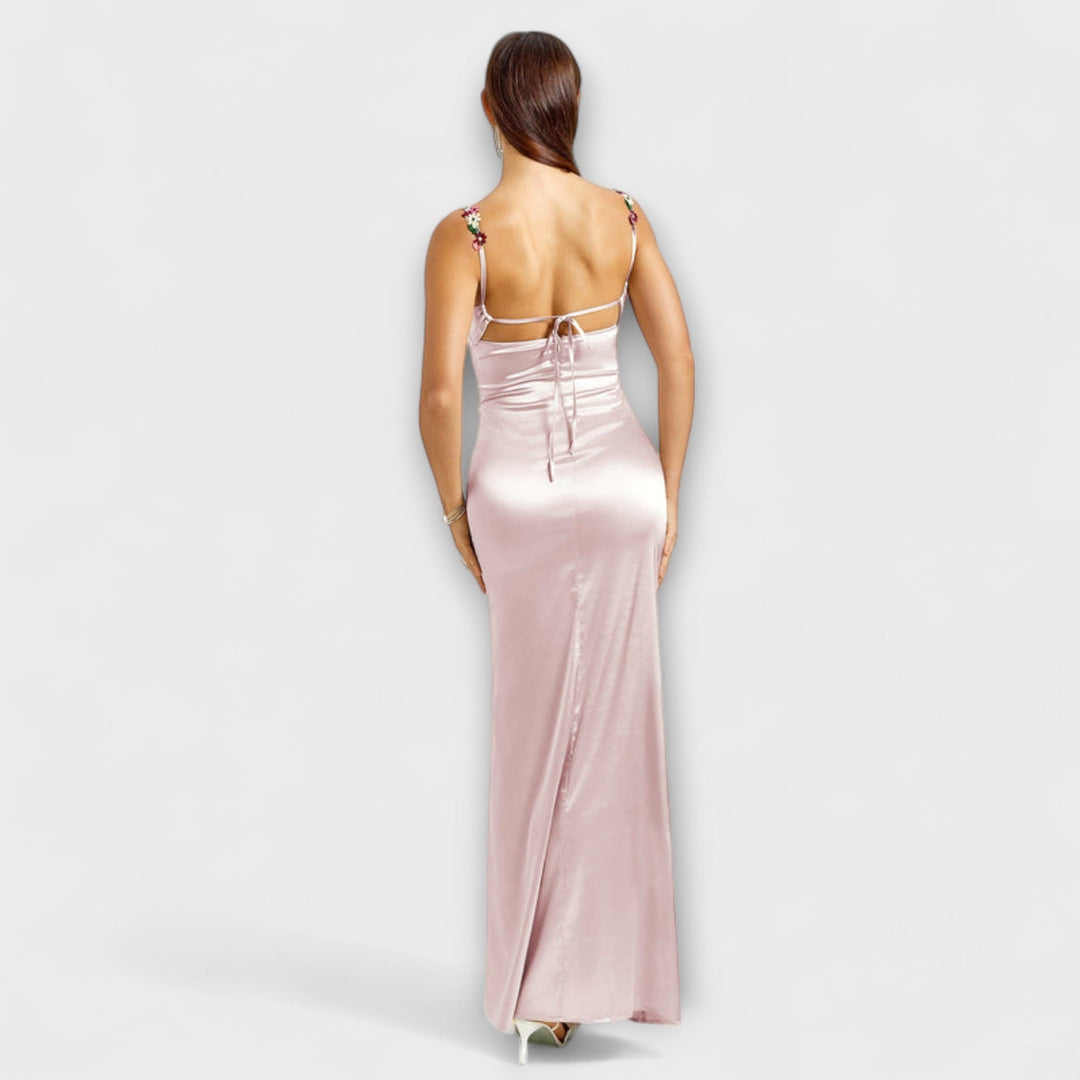 Laura - Verziertes Satin-Kleid mit Trägerschnürung im Rücken