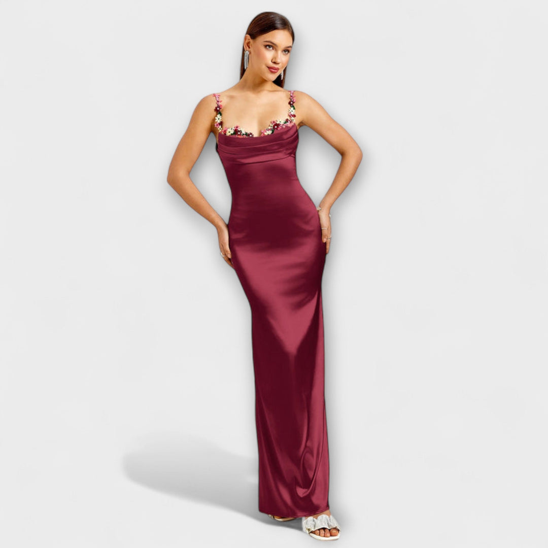 Laura - Verziertes Satin-Kleid mit Trägerschnürung im Rücken