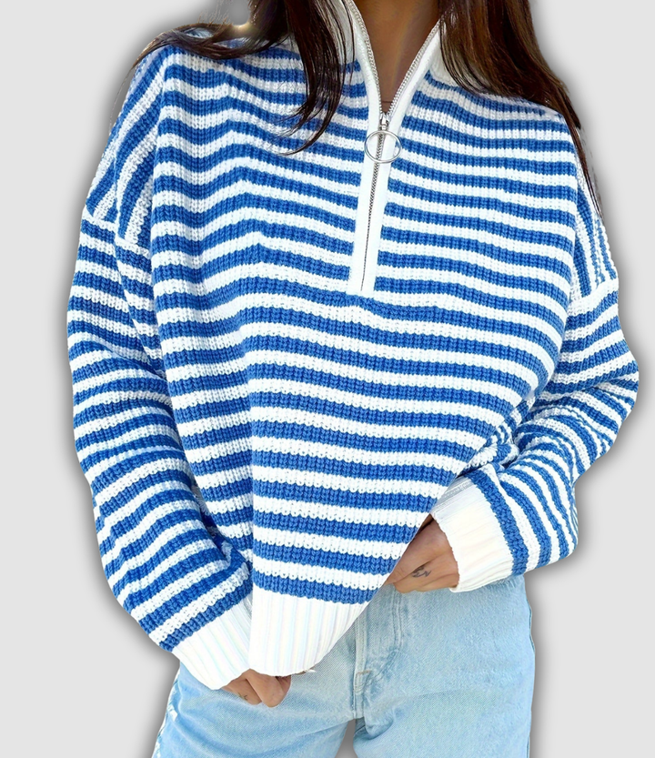 Arntraud - Gestreifter Pullover mit Reißverschluss
