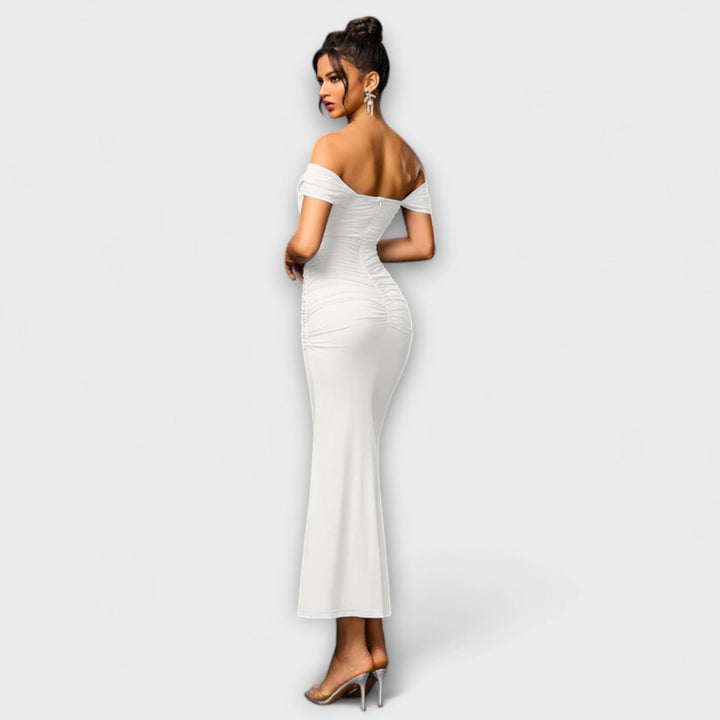 Waltraud - Off-Shoulder Raffung Bodycon Kleid