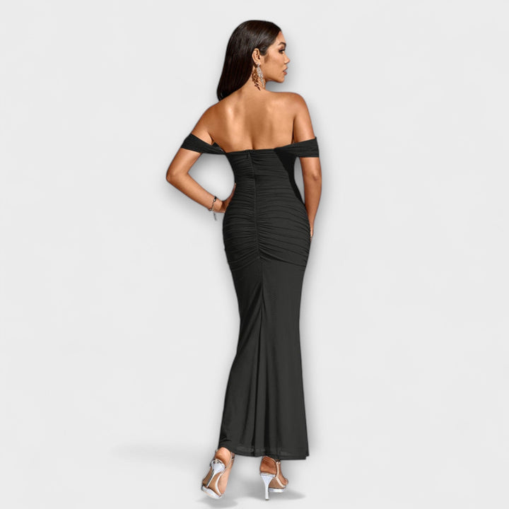 Waltraud - Off-Shoulder Raffung Bodycon Kleid