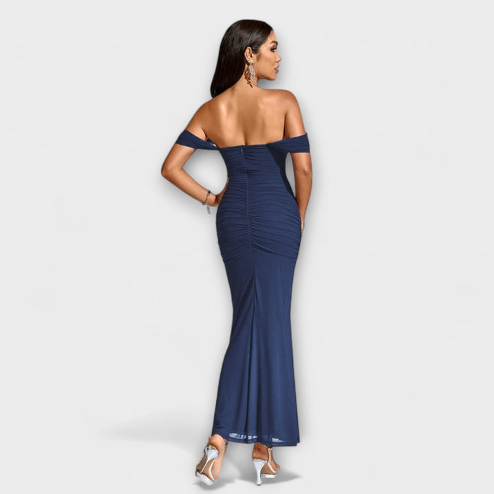 Waltraud - Off-Shoulder Raffung Bodycon Kleid